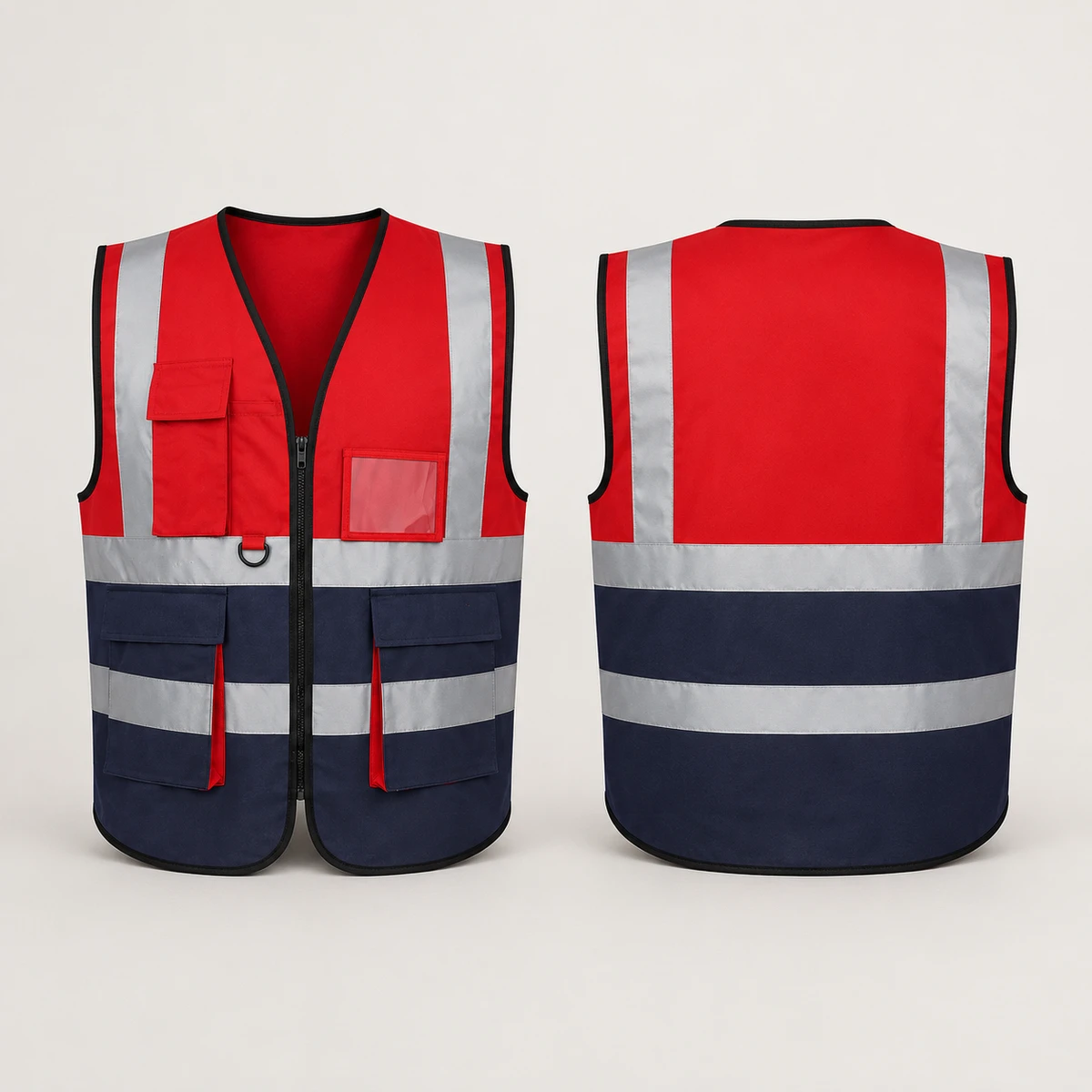 Vaultex, Safety Fabric Type Vest with Zipper & Pockets, Red & Navy Blue Color