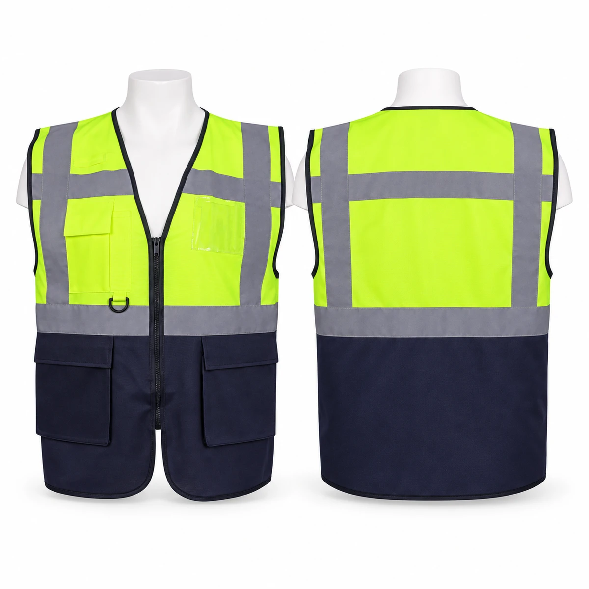 Vaultex, Safety Vest With Pockets, Yellow/Navy Blue Color