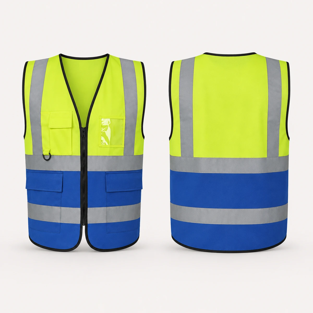 Vaultex, Safety Fabric Vest with Zipper & 4 Pocket, Yellow & Blue Color