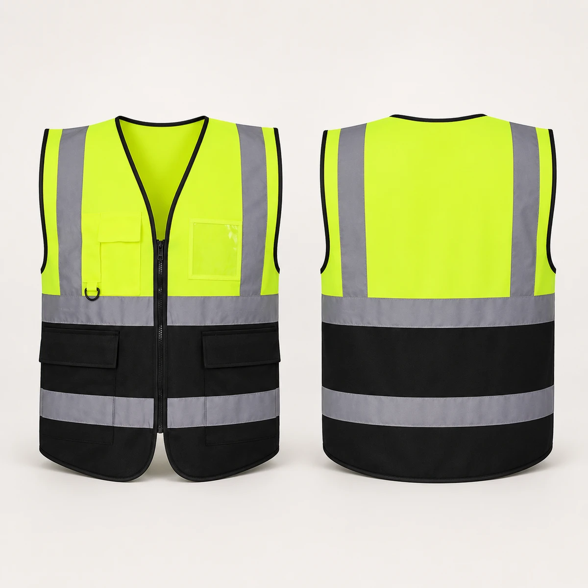 Vaultex, Safety Fabric Vest with Zipper & 4 Pocket, Yellow & Black Color