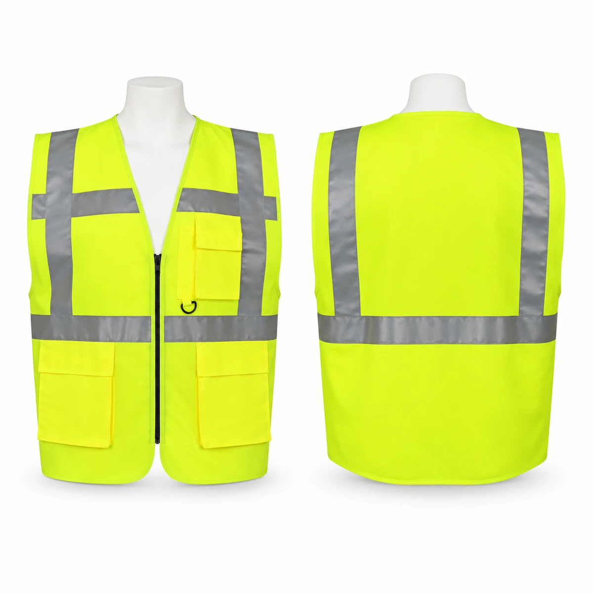 Zecchin, Premium Fabric Vest with Zipper, 3 Pockets & 3M Scotchlite Reflective Tape, Yellow Color