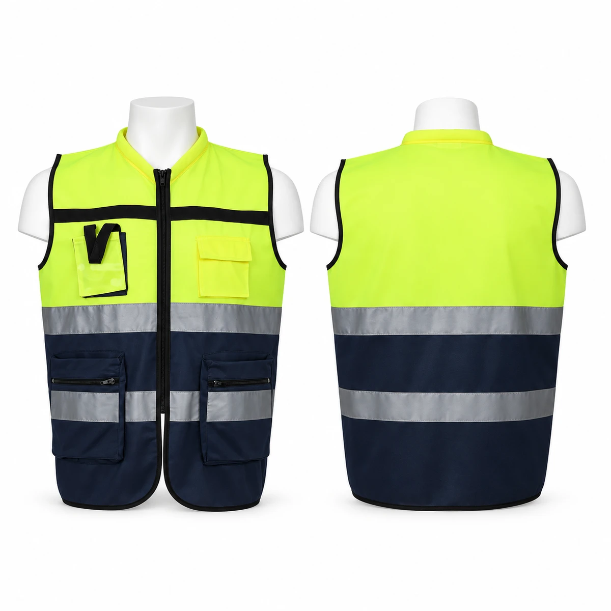 Workland, Safety Half Sleves Fabric Vest with Reflective, Yellow & Navy Blue Color