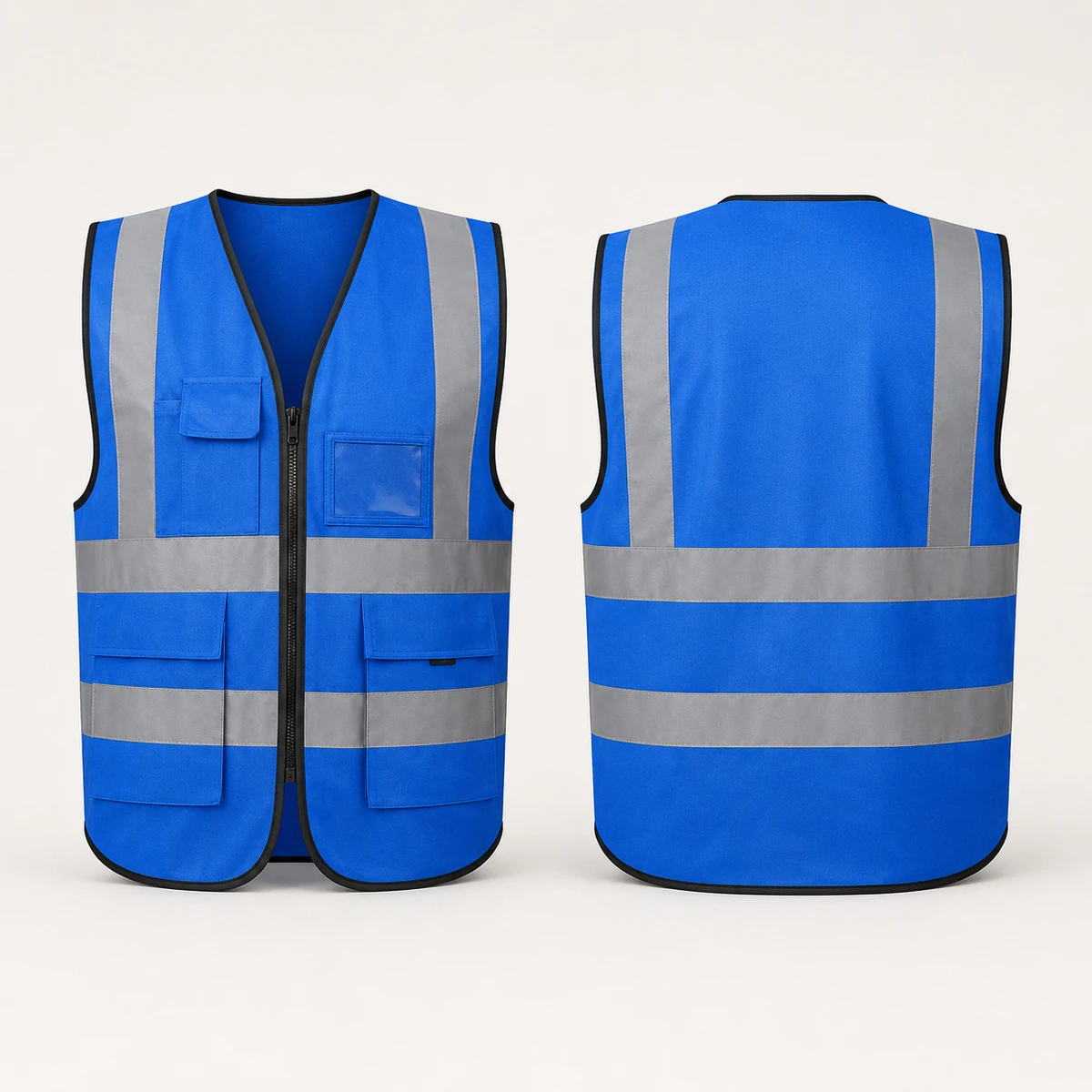 Vaultex, Safety Fabric Vest with Zipper & 3 Pockets + Id Pocket, Blue Color