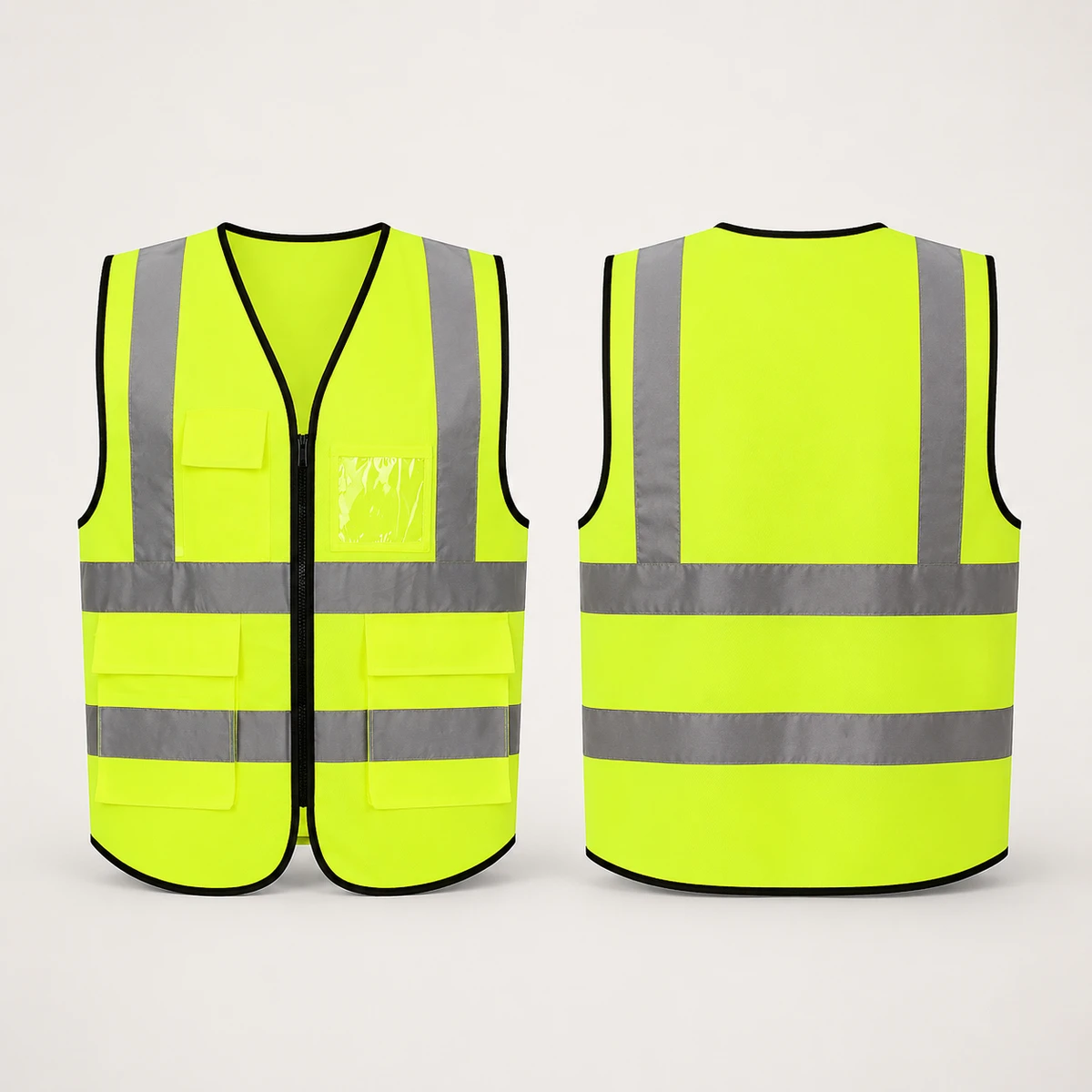 Vaultex, Safety Fabric Vest with Zipper & 3 Pockets + Id Pocket, Yellow Color